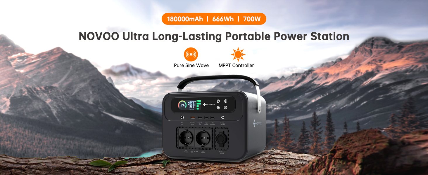 NOVOO RPS700 Portable Power Bank - 666Wh Capacity & 700W AC Outlet - Perfect for RV and Emergency Backup
