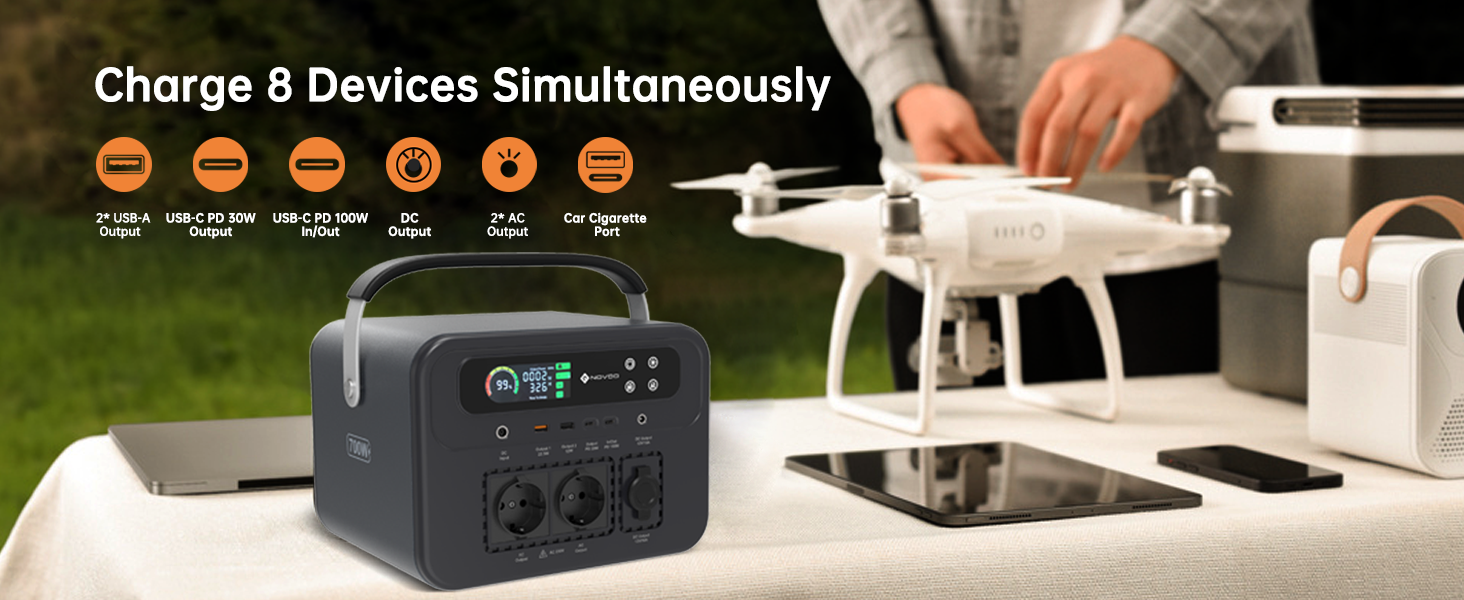 NOVOO RPS700 Portable Power Bank - 666Wh Capacity & 700W AC Outlet - Perfect for RV and Emergency Backup
