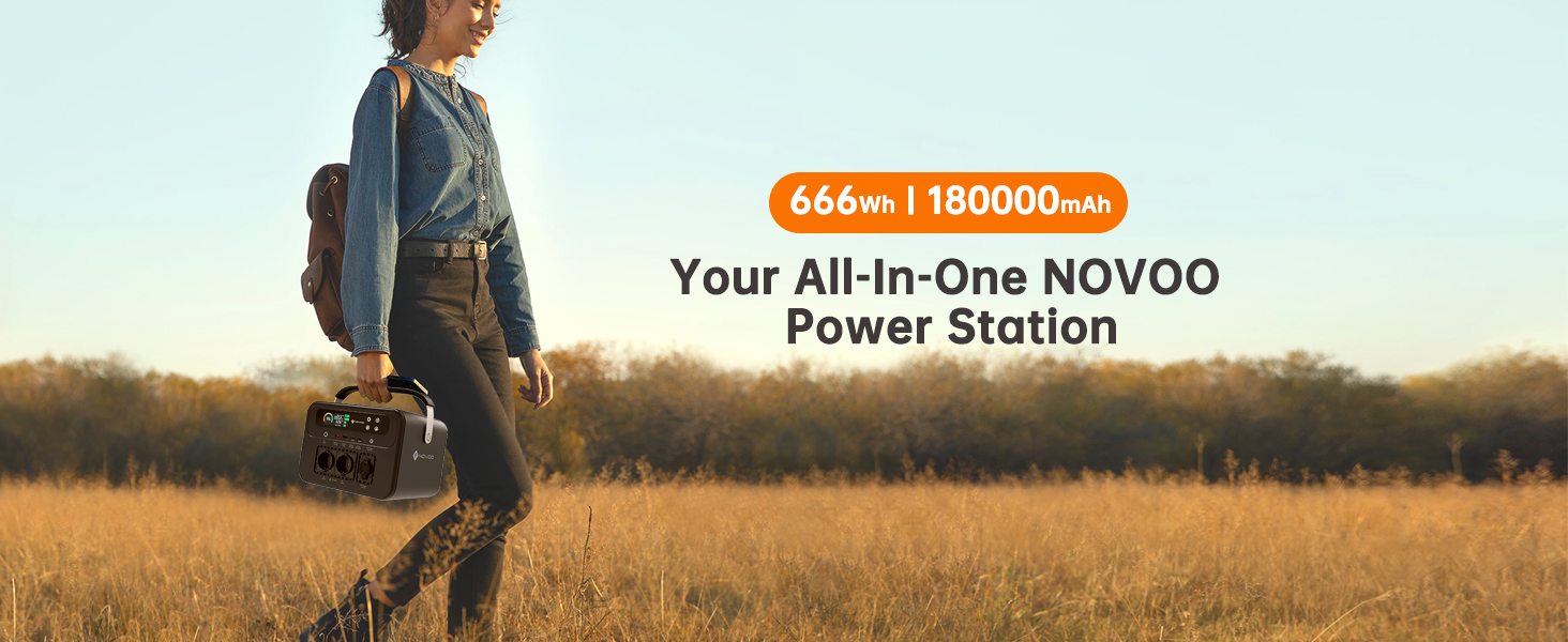 NOVOO RPS700 Portable Power Bank - 666Wh Capacity & 700W AC Outlet - Perfect for RV and Emergency Backup